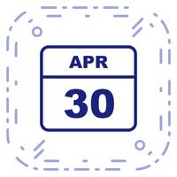 30 aprile Data su un calendario per un solo giorno vettore