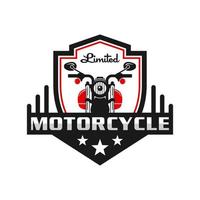 design del logo dell'emblema della moto retrò o vintage vettore