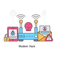 una perfetta illustrazione del design dell'hacking del modem vettore