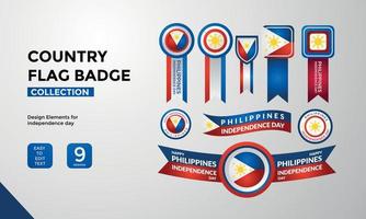 auguri per il giorno dell'indipendenza della collezione di distintivi della bandiera delle filippine vettore