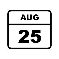 25 agosto Data su un calendario per un solo giorno vettore