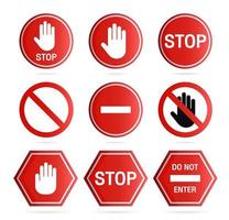 icona del segnale di stop, insieme dei segni vettoriali ristretti e pericolosi.