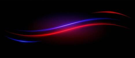 blu e rosso onda neon strisce o leggero veloce. laser travi, orizzontale travi. bellissimo leggero riflessi. raggiante strisce su un' nero sfondo. vettore