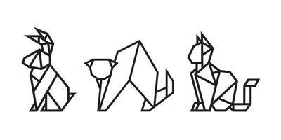 illustrazioni di gatti e conigli in stile origami vettore