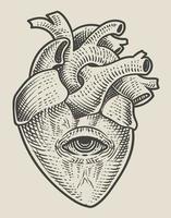 illustrazione cuore antico con stile monocromatico vettore