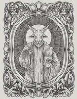 illustrazione spaventoso baphomet su incisione ornamento vettore