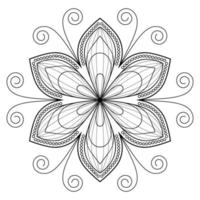 fiore di doodle di fantasia ornamentale isolato su priorità bassa bianca. mandala di contorno nero. elemento cerchio floreale. vettore