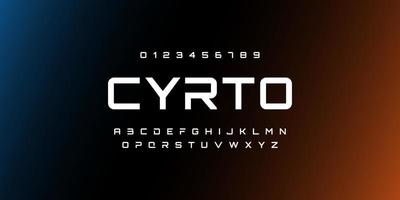 cyrto, carattere spazio tecnologia astratta e alfabeto. design di font techno e fashion. concetto di film di fantascienza digitale tipografia. illustrazione vettoriale