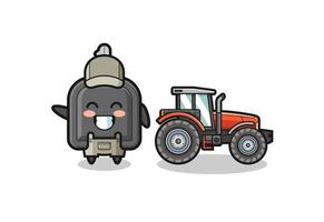 la mascotte dell'agricoltore chiave dell'auto in piedi accanto a un trattore vettore
