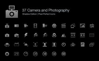 Fotocamera e fotografia Pixel Perfect Icons Shadow Edition. vettore