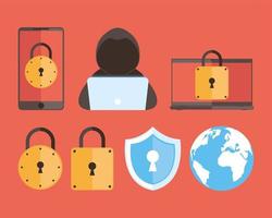 sette icone di sicurezza informatica vettore