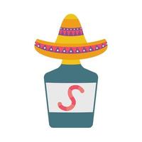 cappello messicano tradizionale con bottiglia di tequila vettore