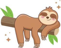 opera d'arte disegnata a mano bradipo che si gode il sonno su un ramo di un albero, isolato su bianco