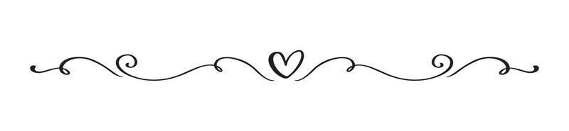 fiorire il divisore di vettore dell'annata San Valentino cuore calligrafico nero disegnato a mano. illustrazione di vacanza di calligrafia. elemento di design San Valentino. icona amore arredamento per web, matrimonio