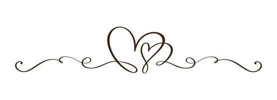 fiorire divisore vettoriale vintage San Valentino disegnato a mano nero calligrafico due cuori. illustrazione di vacanza di calligrafia. elemento di design di San Valentino. icona amore arredamento per web, matrimonio