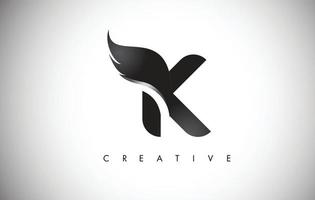 k lettera ali logo design con icona di ala di volo di uccello nero. vettore
