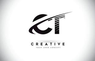 ct ct lettera logo design con swoosh e linee nere. vettore