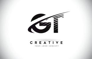 design del logo della lettera gt gt con swoosh e linee nere. vettore