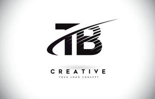 tb tb lettera logo design con swoosh e linee nere. vettore