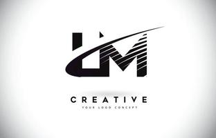 lm lm lettera logo design con swoosh e linee nere. vettore