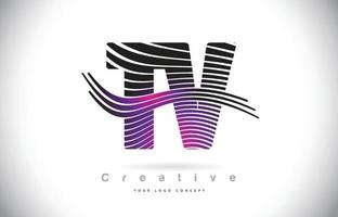 tv tv zebra texture lettera logo design con linee creative e swosh in colore viola magenta. vettore
