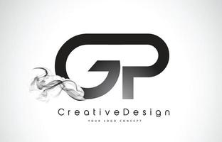 design del logo della lettera gp con fumo nero. vettore