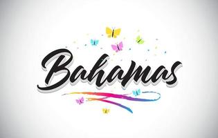 testo di parola vettoriale scritto a mano Bahamas con farfalle e swoosh colorato.