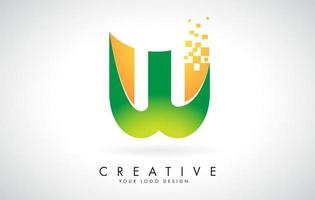 lettera w logo design in colori vivaci con piccoli blocchi frantumati su sfondo bianco. vettore