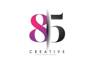 85 8 5 logo numerico grigio e rosa con vettore di taglio ombra creativo.