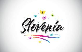 slovenia testo di parola vettoriale scritto a mano con farfalle e swoosh colorato.
