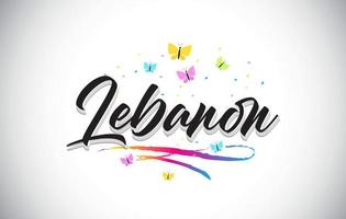 testo di parola vettoriale scritta a mano in Libano con farfalle e swoosh colorato.