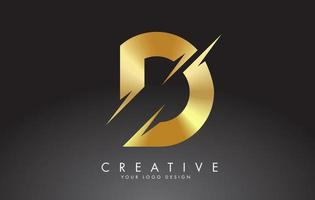 design del logo della lettera d dorata con tagli creativi. vettore