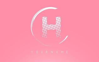 design del logo della lettera h bianca con puntini bianchi e cornice del cerchio bianco su sfondo rosa. vettore