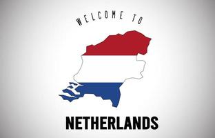 Paesi Bassi benvenuti nel testo e nella bandiera del paese all'interno del disegno vettoriale della mappa del confine del paese.
