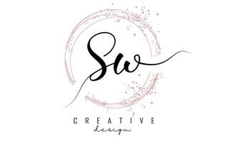 logo della lettera sw sw scritto a mano con cerchi scintillanti con glitter rosa. vettore