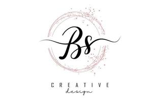 logo della lettera bs bs scritto a mano con cerchi scintillanti con glitter rosa. vettore
