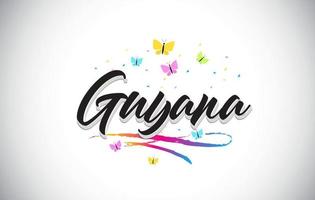 testo di parola vettoriale scritto a mano della Guyana con farfalle e swoosh colorato.