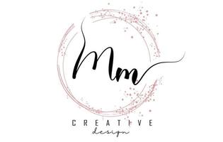 logo della lettera mm mm scritto a mano con cerchi scintillanti con glitter rosa. vettore
