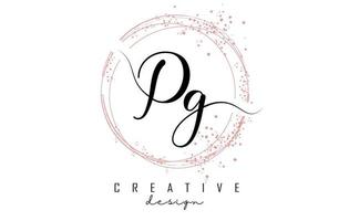 logo della lettera pg pg scritto a mano con cerchi scintillanti con glitter rosa. vettore
