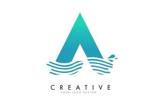 un logo a lettera con onde e design di gocce d'acqua. vettore