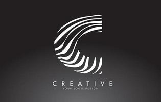 c lettera logo design con impronta digitale, legno bianco e nero o texture zebra su sfondo nero. vettore
