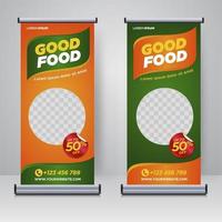 cibo e ristorante roll up banner modello di progettazione vettore