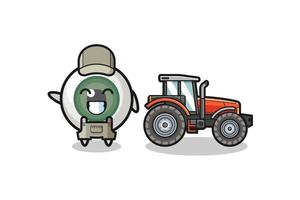 la mascotte dell'agricoltore bulbo oculare in piedi accanto a un trattore vettore