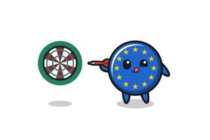 la simpatica bandiera dell'euro sta giocando a freccette vettore