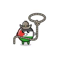 il cowboy della bandiera palestinese con la corda del lazo vettore