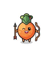 cartone animato di carota come mascotte dell'arciere medievale vettore