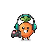 mascotte del giocatore di carota che tiene un controller di gioco vettore