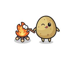 il personaggio della patata sta bruciando marshmallow vettore