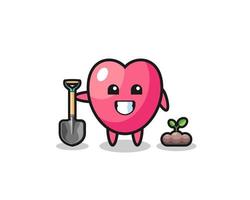simpatico cartone animato simbolo del cuore sta piantando un seme di albero vettore