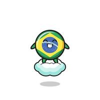 simpatica illustrazione della bandiera del brasile che cavalca una nuvola galleggiante vettore